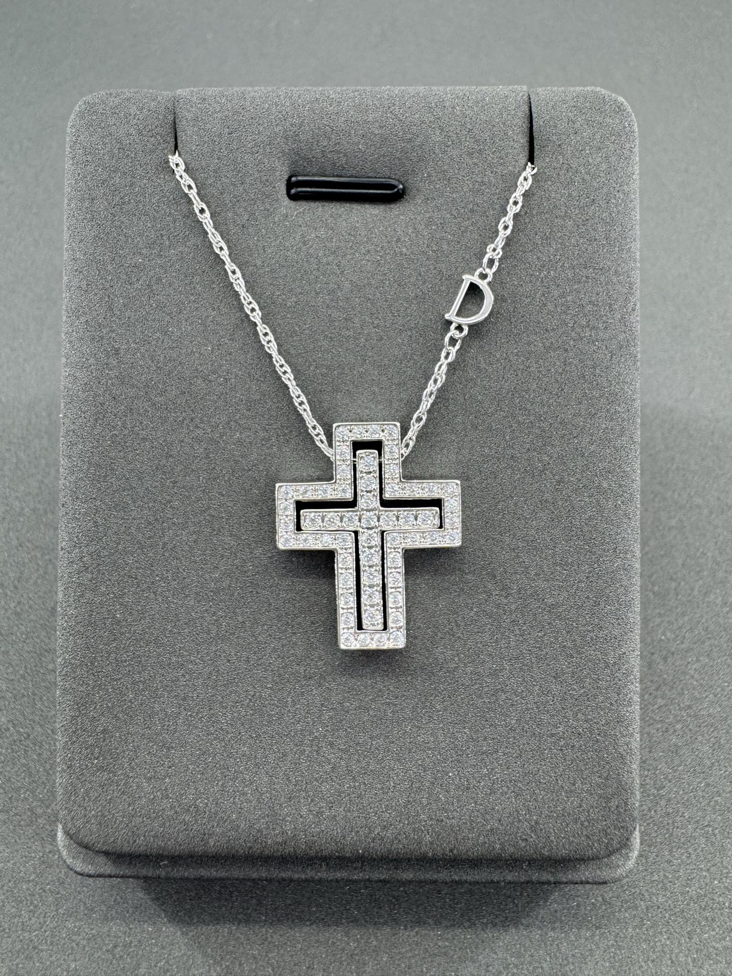 Damiani D Cross Pendant with Emerald and Diamond Accents